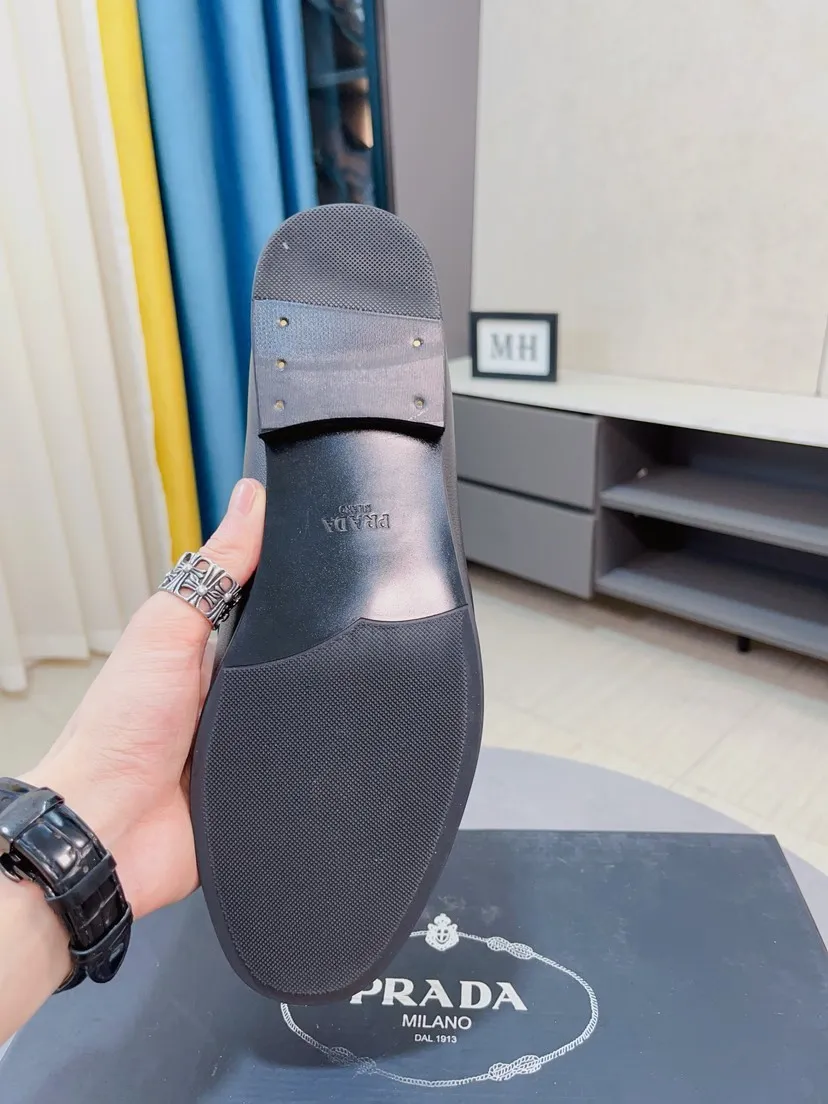 Men's shoes 💰540🌹🌹【PRADA Leather Shoes】Top purchasing agency Original imported Italian custom-made open-edge beaded cowhide leather surface, fully imported water-dyed breathable cowhide lining, original factory special molded sole super comfortable, size: 38-44